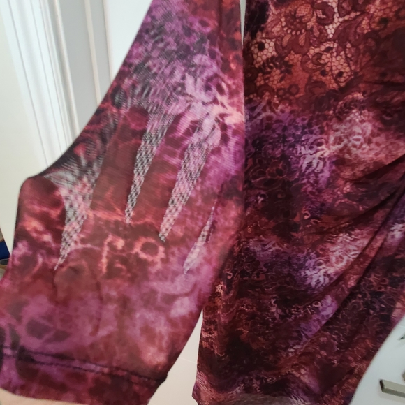 Nine West Mesh Ruched Sleeves Fitted Midi Dress in Elderberry Sz 4 - Picture 4 of 8